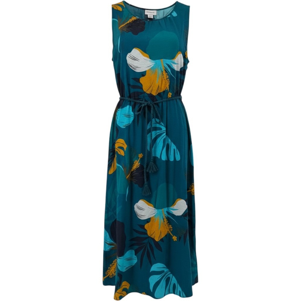 Liz Claiborne Maxi Dress Womens XXL Blue Deep Lagoon FLR Tropical Floral Pockets